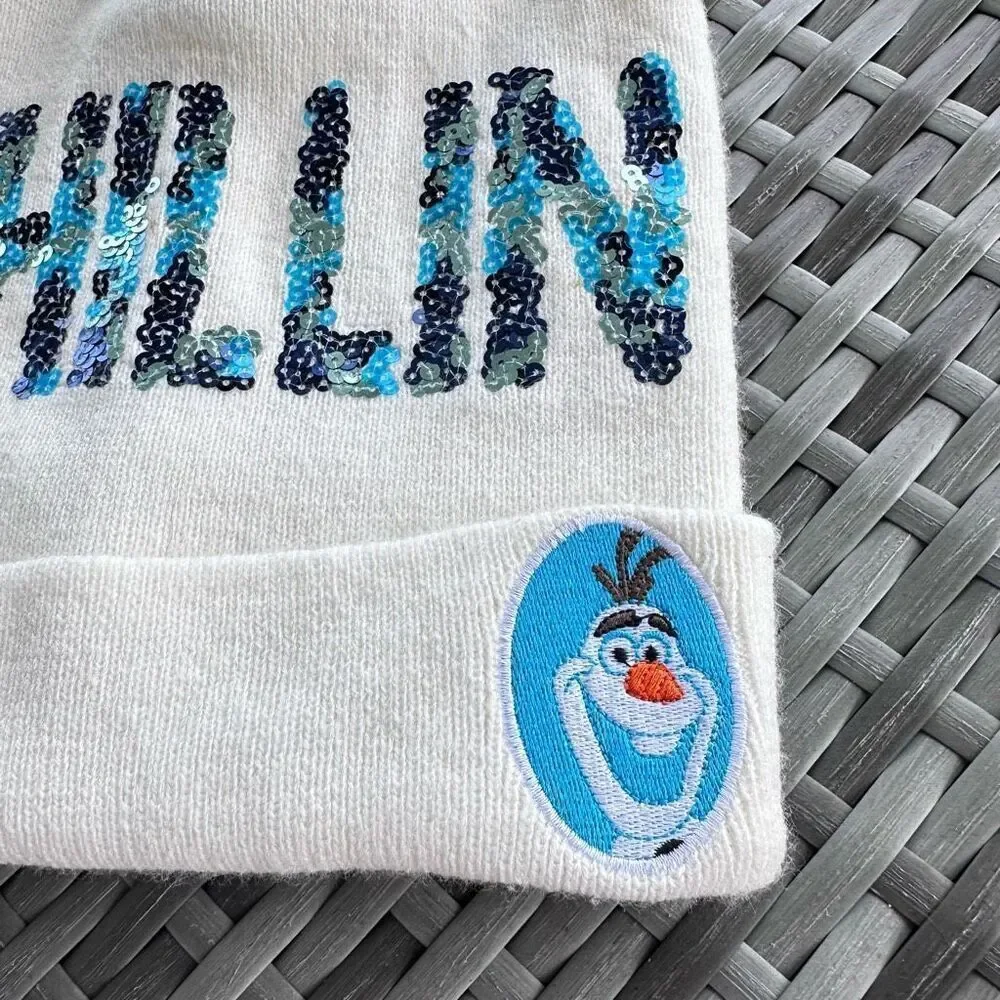 Disney Frozen Chillin Olaf Sequins Cuffed Pom Knit Hat‎